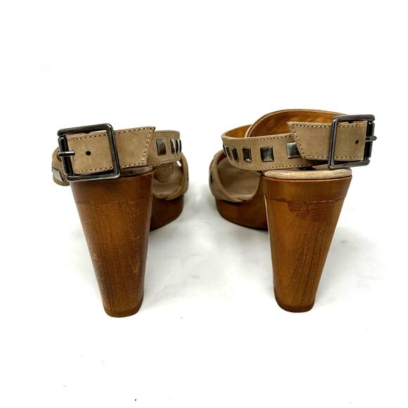 Theory Tan Studded Ankle Wrap Heels - Picture 6 of 12